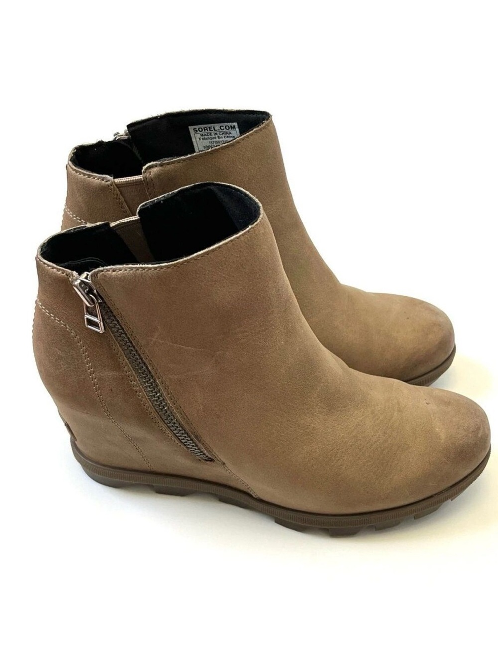Sorel Joan Of Arctic Wedge II Zip Booties In Ash Brown Womens Size 9